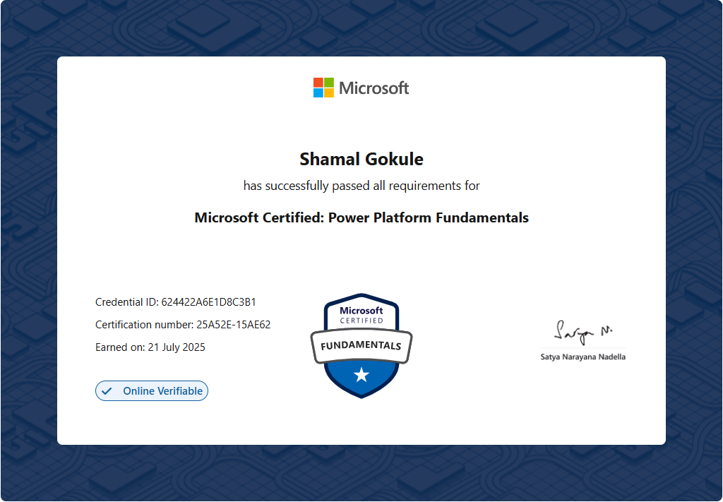 Microsoft Certified: Power Platform Fundamentals (PL-900) certificate