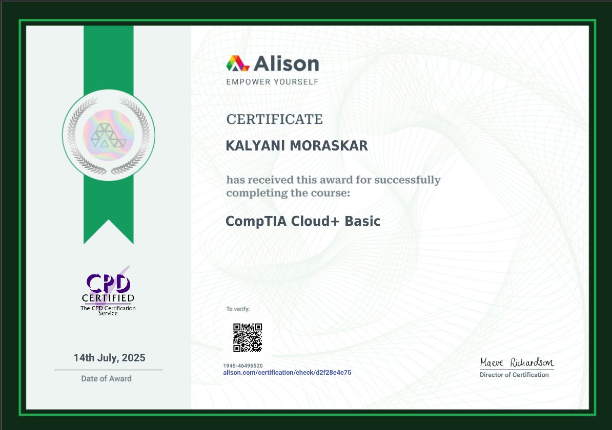 CompTIA Cloud+ Basic certificate