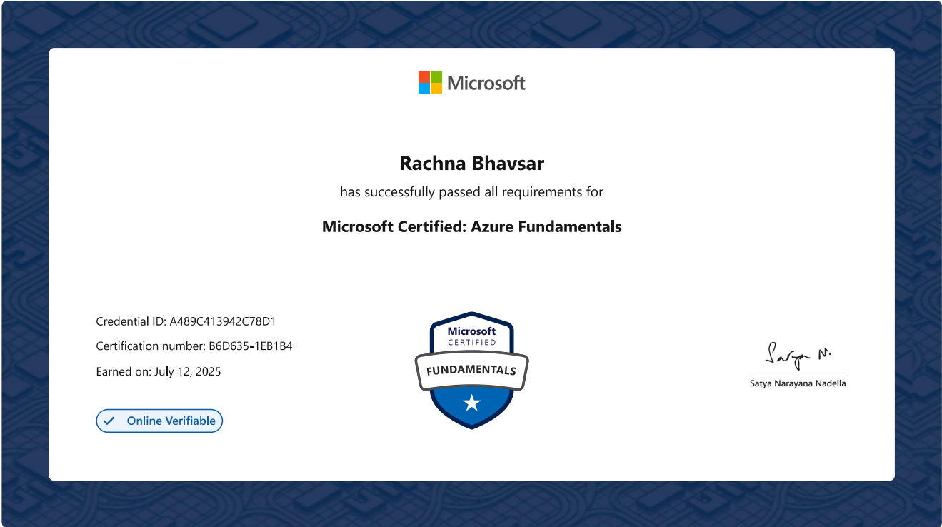 Microsoft Certified: Azure Fundamentals (AZ-900) certificate