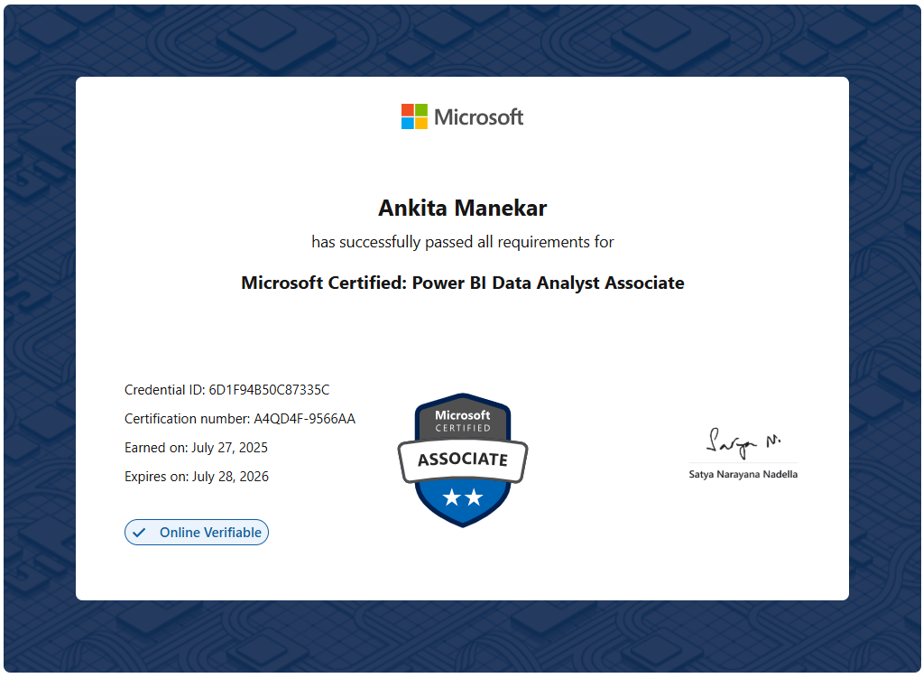 Microsoft Certified: Power BI Data Analyst Associate (PL-300) certificate