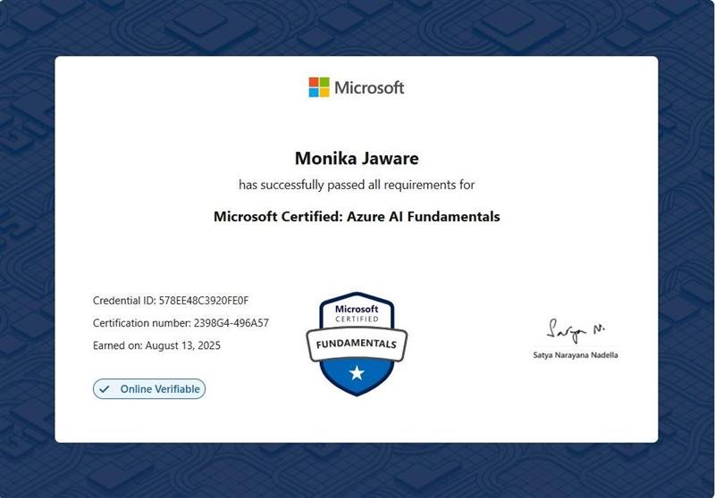 Microsoft Certified: Azure AI Fundamentals (AI-900) certificate